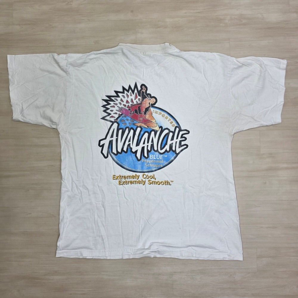 Vintage Avalanche Blue Peppermint Schnapps Shirt Murina XL White‎ Single Stitch